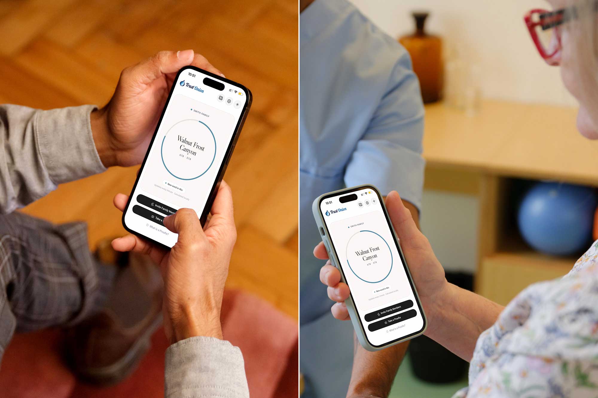Trust Onion codeword screen shown on a phone