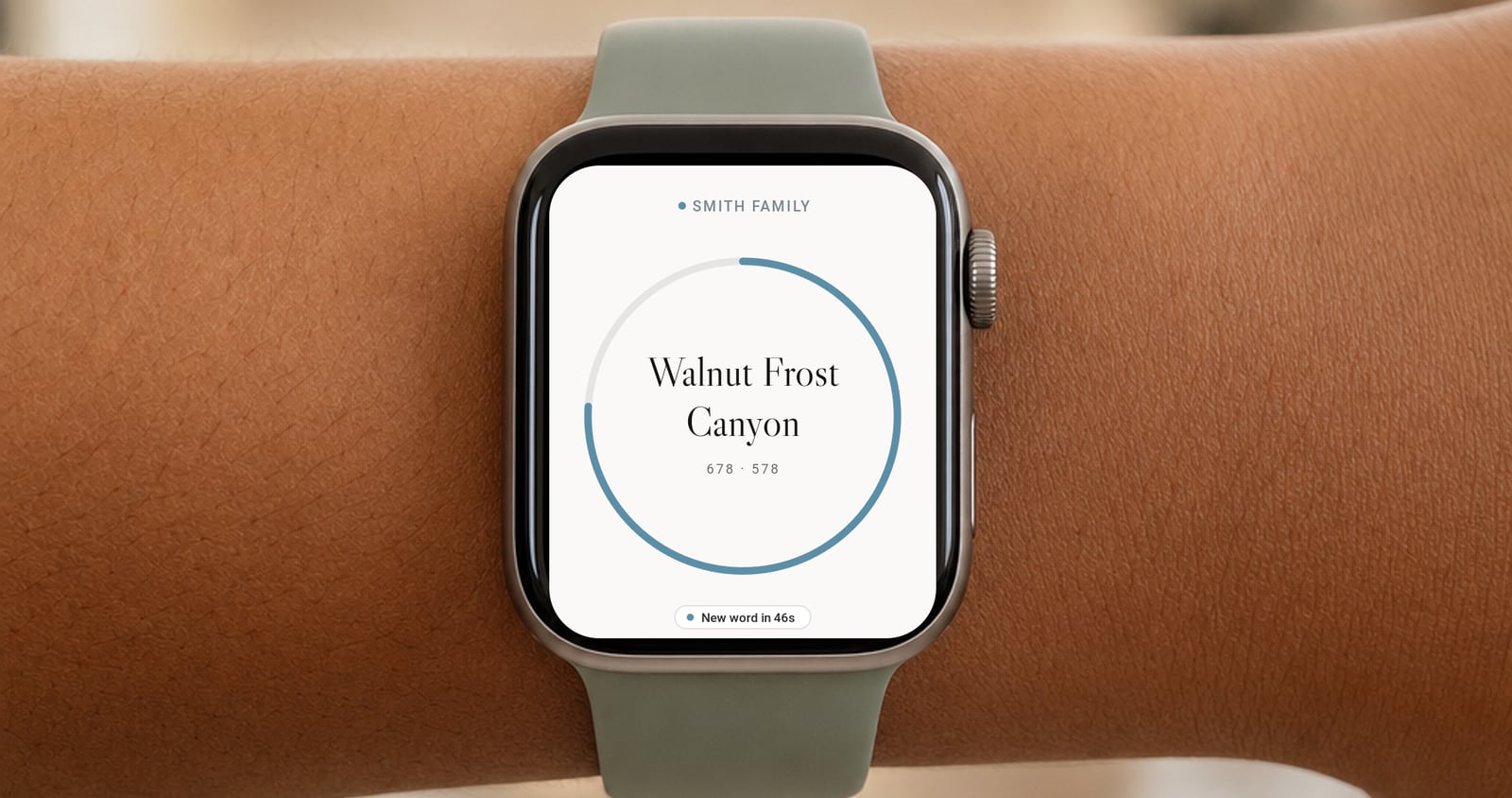 Trust Onion codewords and countdown ring shown on an Apple Watch