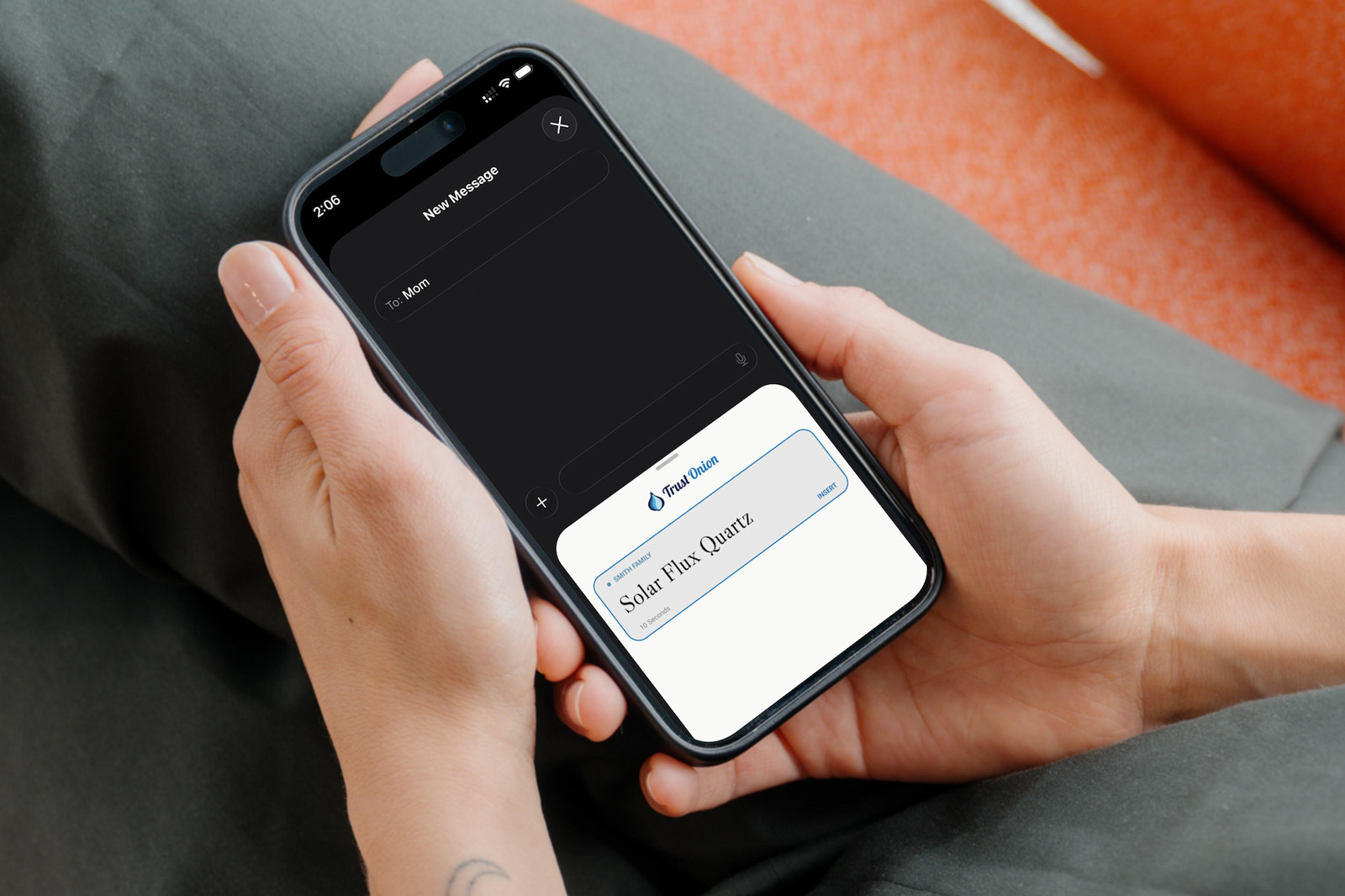Trust Onion codeword shared inside an iMessage conversation